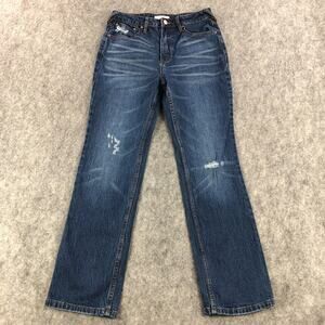 Cleo+Wolf Jeans Womens 29 Blue Straight Leg High Rise Distressed Medium Wash